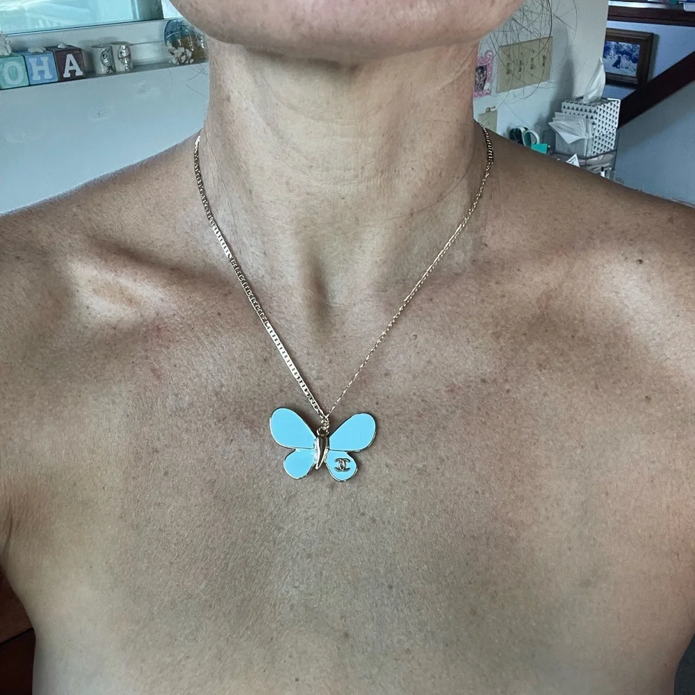 Upcycled CC CHANEL Butterfly Pendant Necklace - Picture 3 of 4